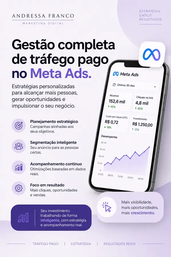Tráfego pago meta ads; Social media; Google meu negócio